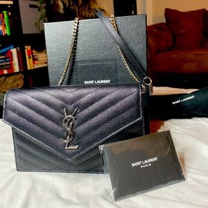 Saint Laurent Grain de Poudre Envelope Wallet on a Chain